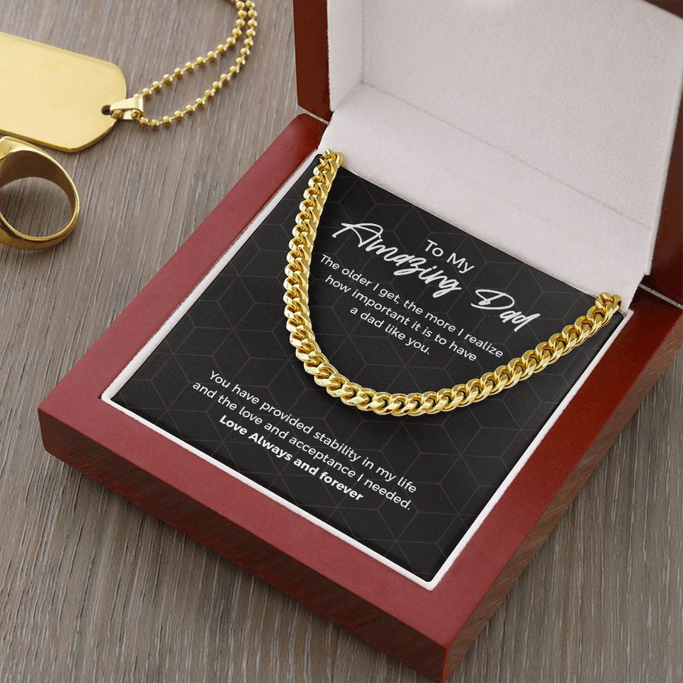 "Stability in my Life" Amazing Dad Necklace Gift From Daughter Son Cuban Link Chain Jewelry Box Fathers Day Birthday Christmas Valentines