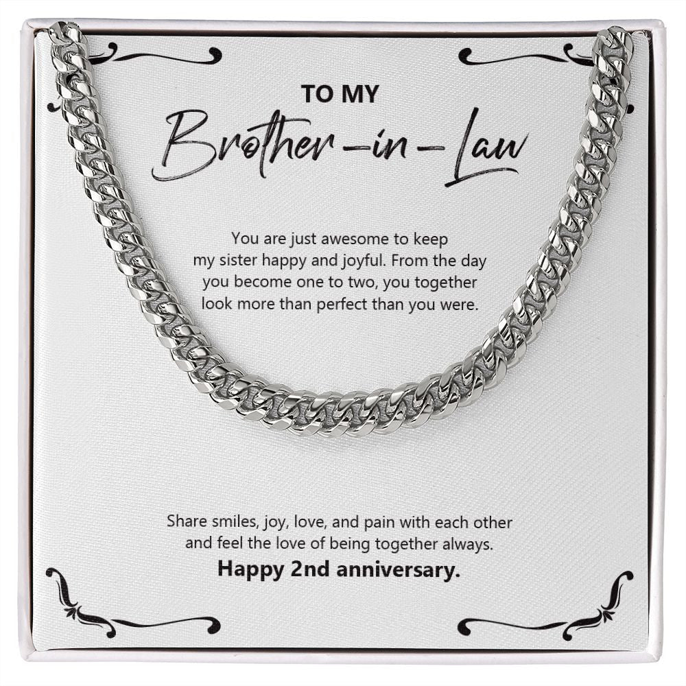 "You Are Awesome" Brother In Law 2nd Wedding Anniversary Necklace Gift From Sister-In-Law Brother-In-Law Cuban Link Chain Jewelry Box