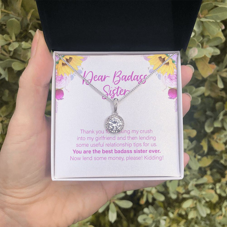 "Best Relationship Tips" Badass Sister Necklace Gift From Sis Brother Eternal Hope Pendant Jewelry Box Birthday Christmas Wedding Graduation