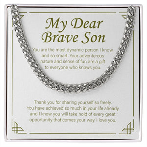 "Most Dynamic Person I Know" Brave Son Necklace Gift From Mom Dad Cuban Link Chain Jewelry Box Graduation Birthday Christmas