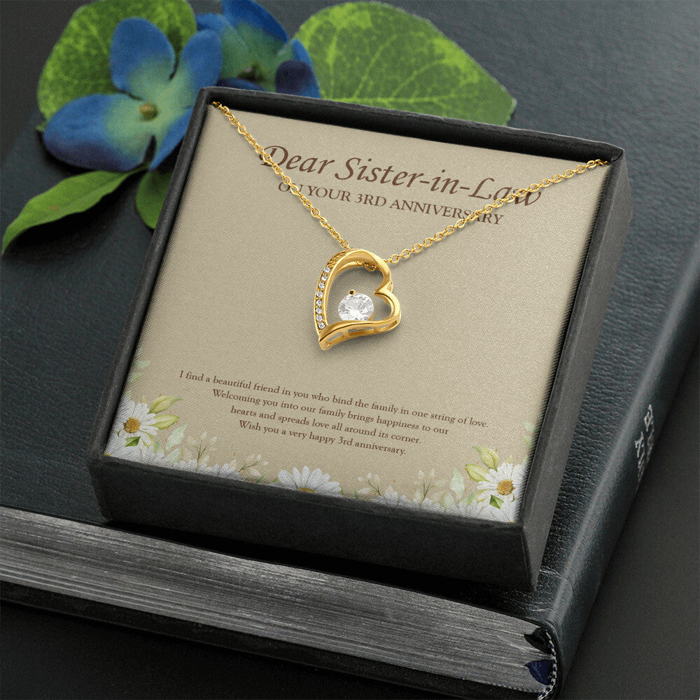 "A Beautiful Friend" Sister In Law 3rd Wedding Anniversary Necklace Gift From Sister-In-Law Brother-In-Law Forever Love Pendant Jewelry Box