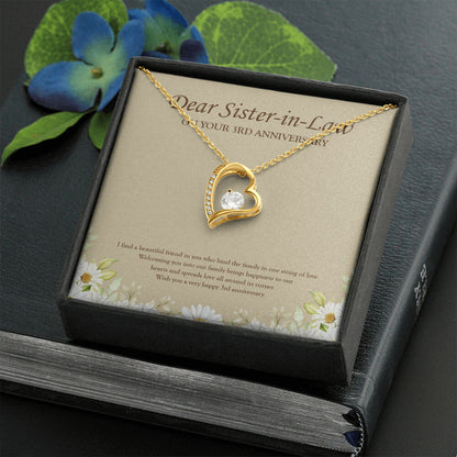 "A Beautiful Friend" Sister In Law 3rd Wedding Anniversary Necklace Gift From Sister-In-Law Brother-In-Law Forever Love Pendant Jewelry Box