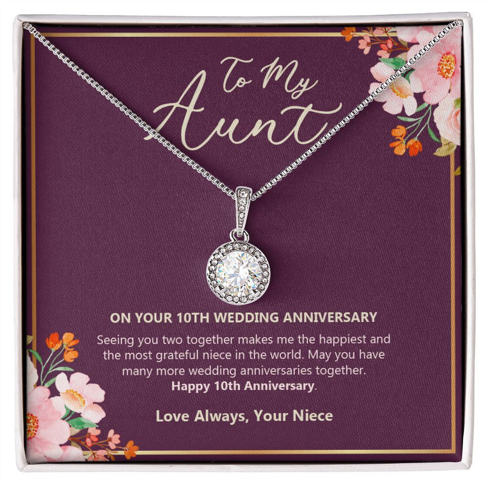 "Happy And Grateful" Aunt 10th Wedding Anniversary Necklace Gift From Niece Eternal Hope Pendant Jewelry Box