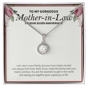 "New To A Family" Gorgeous Mother In Law Silver Wedding Anniversary Necklace Gift Daughter-In-Law Son-In-Law Eternal Hope Pendant Jewelry Box