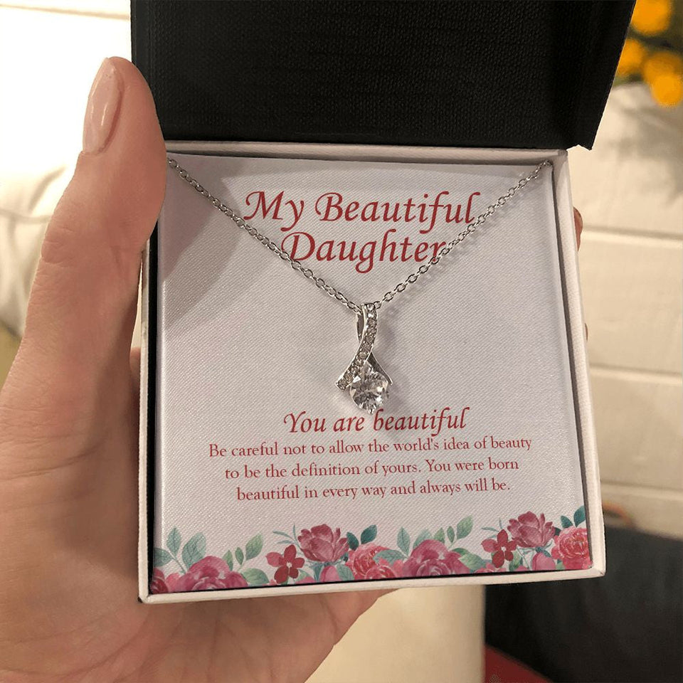 "You Are Beautiful" Beautiful Daughter Necklace Gift From Mom Dad Parents Alluring Beauty Pendant Jewelry Box Christmas Birthday New Year Valentines