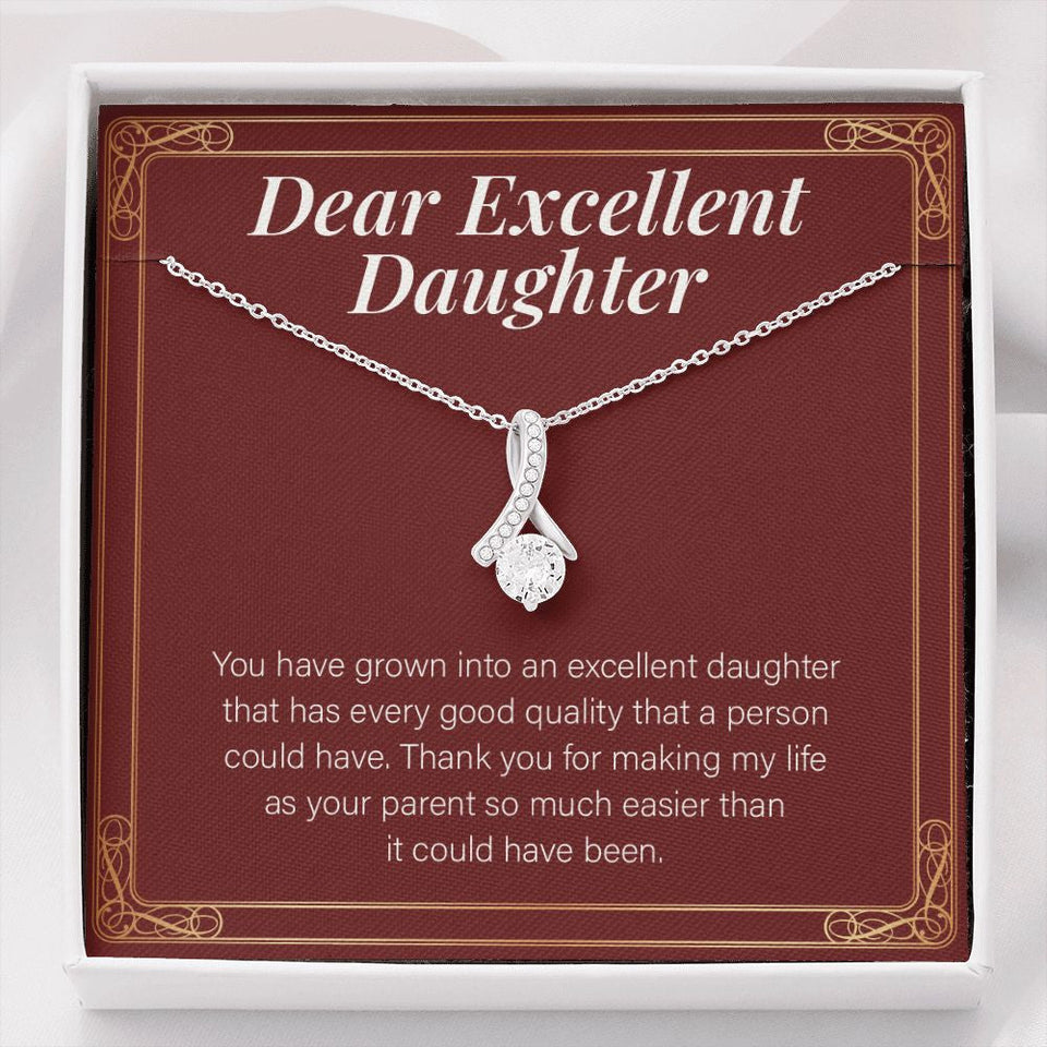 "Every Good Quality" Excellent Daughter Necklace Gift From Mom Dad Alluring Beauty Pendant Jewelry Box Birthday Graduation Christmas Wedding