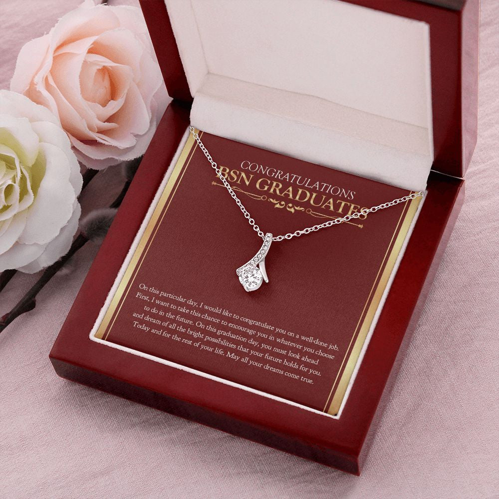 "Dreams Come True" BSN Graduation Necklace Gift From Mom Dad Teachers Bestfriend Family Alluring Beauty Pendant Jewelry Box