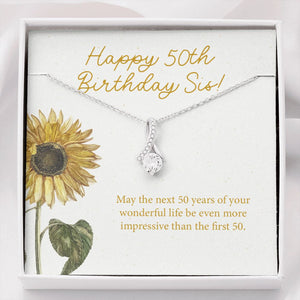 "Your Amazing Life" Sister 50th Birthday Necklace Gift From Brother Sibling Alluring Beauty Pendant Jewelry Box