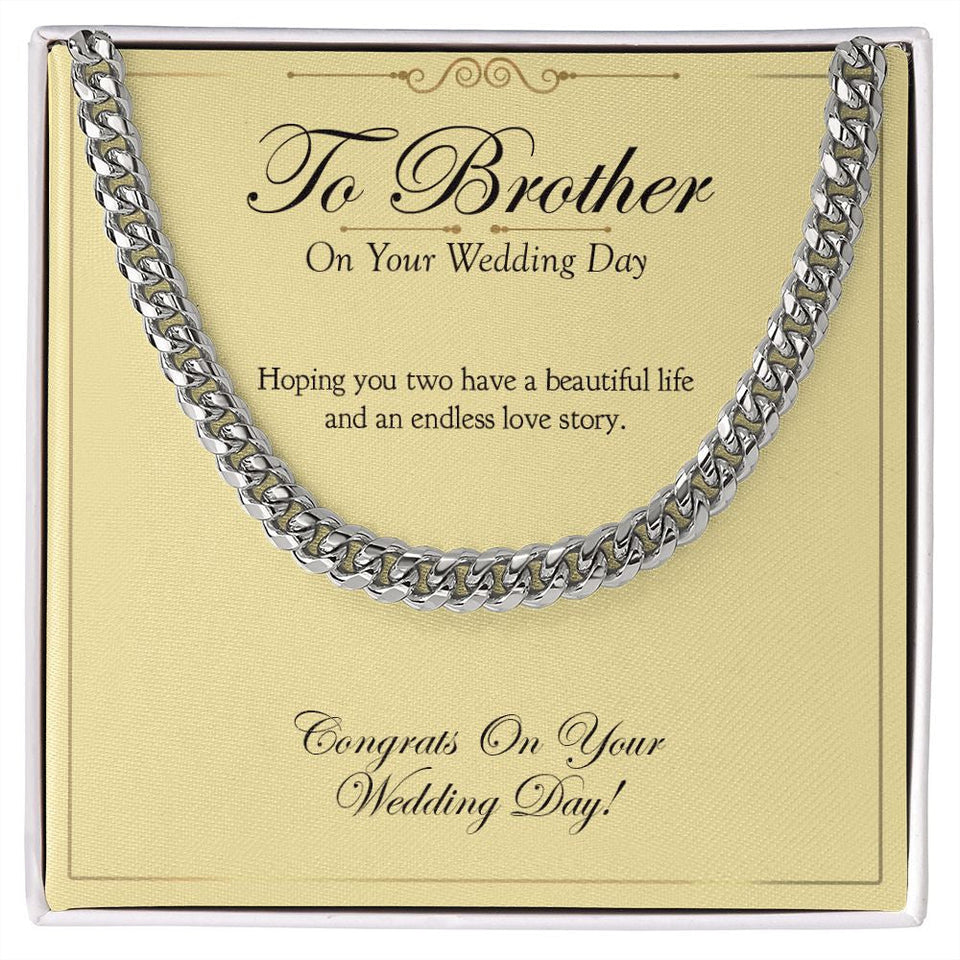 "Endless Love Story" Brother Wedding Day Necklace Gift From Sister Sibling Cuban Link Chain Jewelry Box