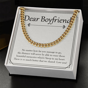 "Beautiful Memories In My Heart" Long-Distance Boyfriend Necklace Gift From Girlfriend Cuban Link Chain Jewelry Box Anniversary Valentines Christmas Birthday