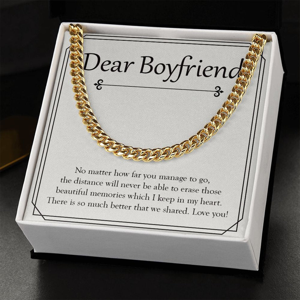 "Beautiful Memories In My Heart" Long-Distance Boyfriend Necklace Gift From Girlfriend Cuban Link Chain Jewelry Box Anniversary Valentines Christmas Birthday