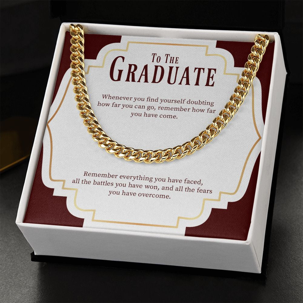"How Far You Have Come" Graduation Necklace Gift From Parents Friends Family Cuban Link Chain Jewelry Box