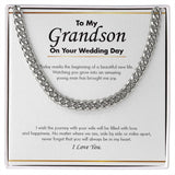 "Beautiful New Life" Grandson Wedding Necklace Gift From Grandparents Grandma Grandpa Cuban Link Chain Jewelry Box