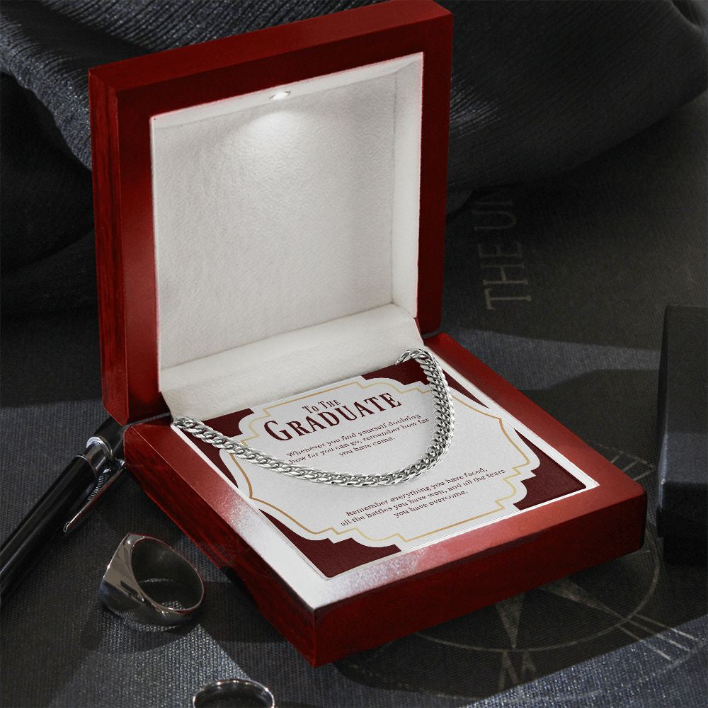 "How Far You Have Come" Graduation Necklace Gift From Parents Friends Family Cuban Link Chain Jewelry Box