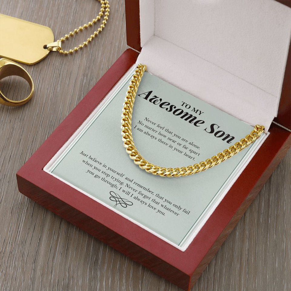 "Always Loved You" Awesome Son Necklace Gift From Mom Dad Cuban Link Chain Jewelry Box Birthday Graduation Thanksgiving Christmas