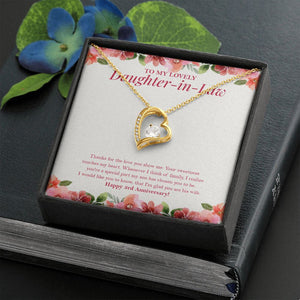 "Sweetness Touches My Heart" Lovely Daughter In Law 3rd Wedding Anniversary Necklace Gift From Mother-In-Law Father-In-Law Forever Love Pendant Jewelry Box