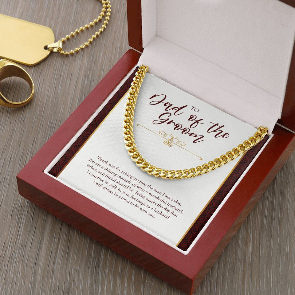 "Shining Example" Dad of the Groom Wedding Necklace Gift From Son Cuban Link Chain Jewelry Box