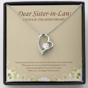"Happiness To Our Hearts" Sister In Law 7th Wedding Anniversary Necklace Gift From Sister-In-Law Brother-In-Law Forever Love Pendant Jewelry Box