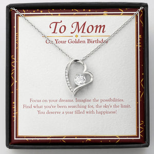 "Focus On Your Dreams" Mom Golden Birthday Necklace Gift From Daughter Son Forever Love Pendant Jewelry Box