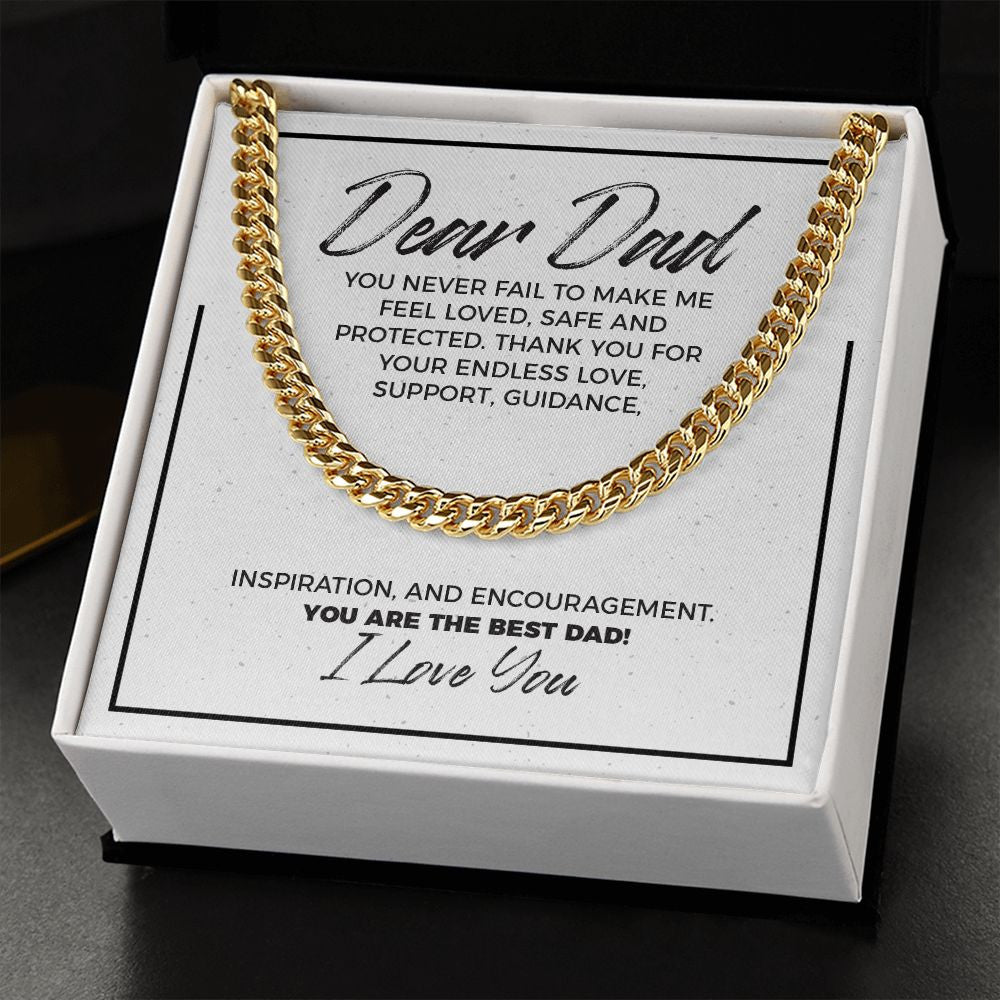 "Feel Loved Safe" Dad Necklace Gift From Daughter Son Cuban Link Chain Jewelry Box Fathers Day Birthday Christmas Valentines
