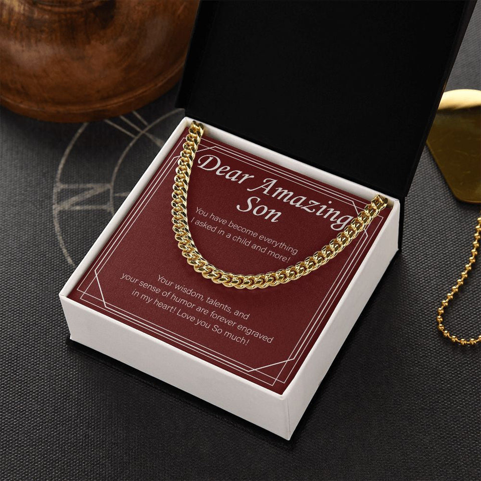 "Everything I Asked In A Child" Amazing Son Necklace Gift From Mom Dad Cuban Link Chain Jewelry Box Christmas Birthday Graduation Thanksgiving