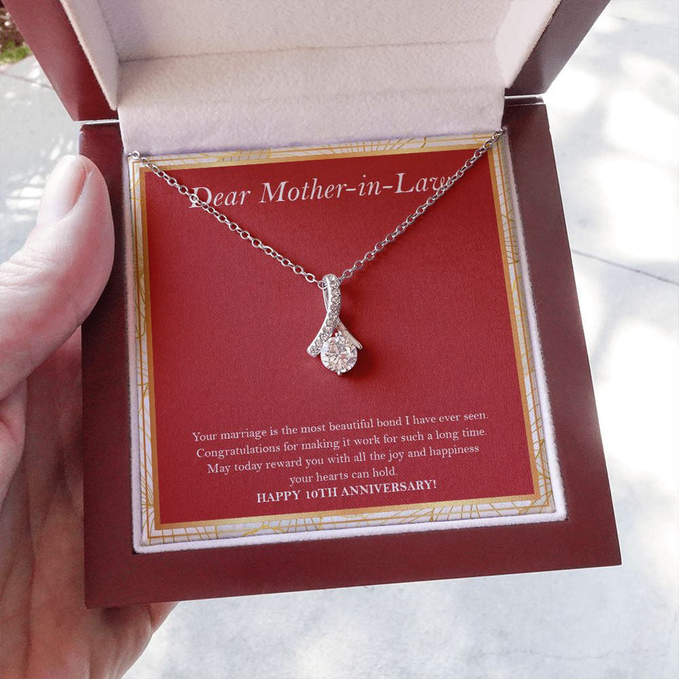 "Most Beautiful Bond" Dear Mother In Law 10th Wedding Anniversary Necklace Gift From Daughter-In-Law Son-In-Law Alluring Beauty Pendant Jewelry Box