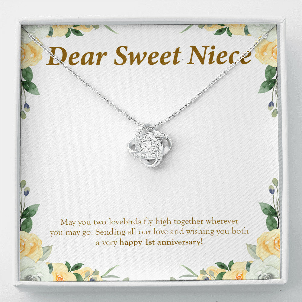 "Two Lovebirds" Sweet Niece 1st Wedding Anniversary Necklace Gift From Uncle Aunt Forever Love Pendant Jewelry Box