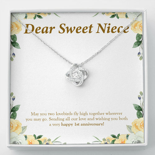 "Two Lovebirds" Sweet Niece 1st Wedding Anniversary Necklace Gift From Uncle Aunt Forever Love Pendant Jewelry Box