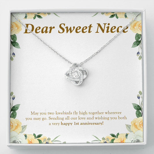 "Two Lovebirds" Sweet Niece 1st Wedding Anniversary Necklace Gift From Uncle Aunt Forever Love Pendant Jewelry Box