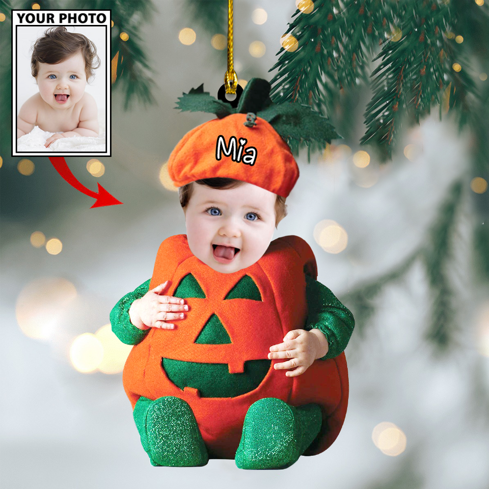 Ornament - Custom Baby Pumpkin Cute Photo With Name for Christmas Ornament LTP01