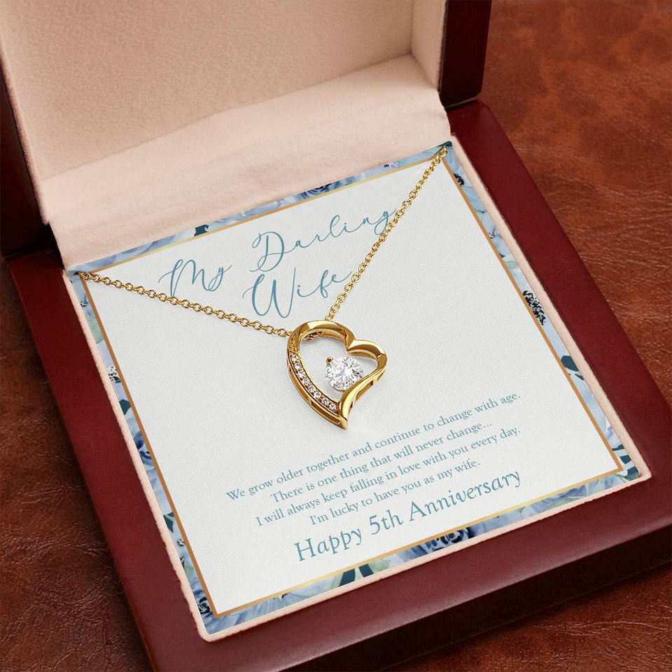 "Always Keep Falling" Darling Wife 5th Wedding Anniversary Necklace Gift  From Husband Forever Love Pendant Jewelry Box