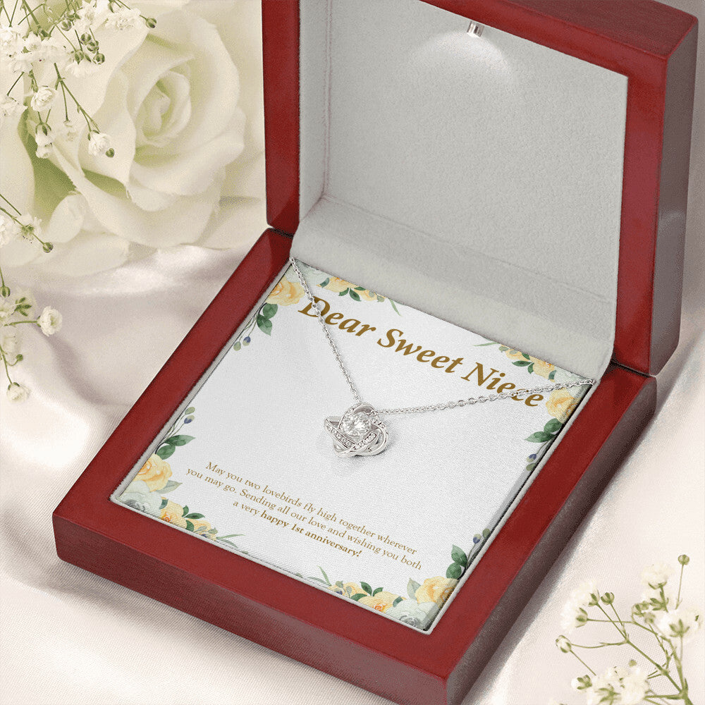 "Two Lovebirds" Sweet Niece 1st Wedding Anniversary Necklace Gift From Uncle Aunt Forever Love Pendant Jewelry Box