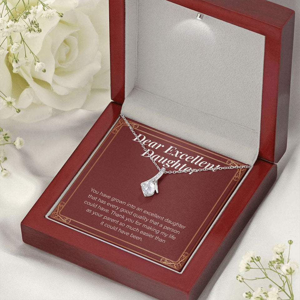 "Every Good Quality" Excellent Daughter Necklace Gift From Mom Dad Alluring Beauty Pendant Jewelry Box Birthday Graduation Christmas Wedding