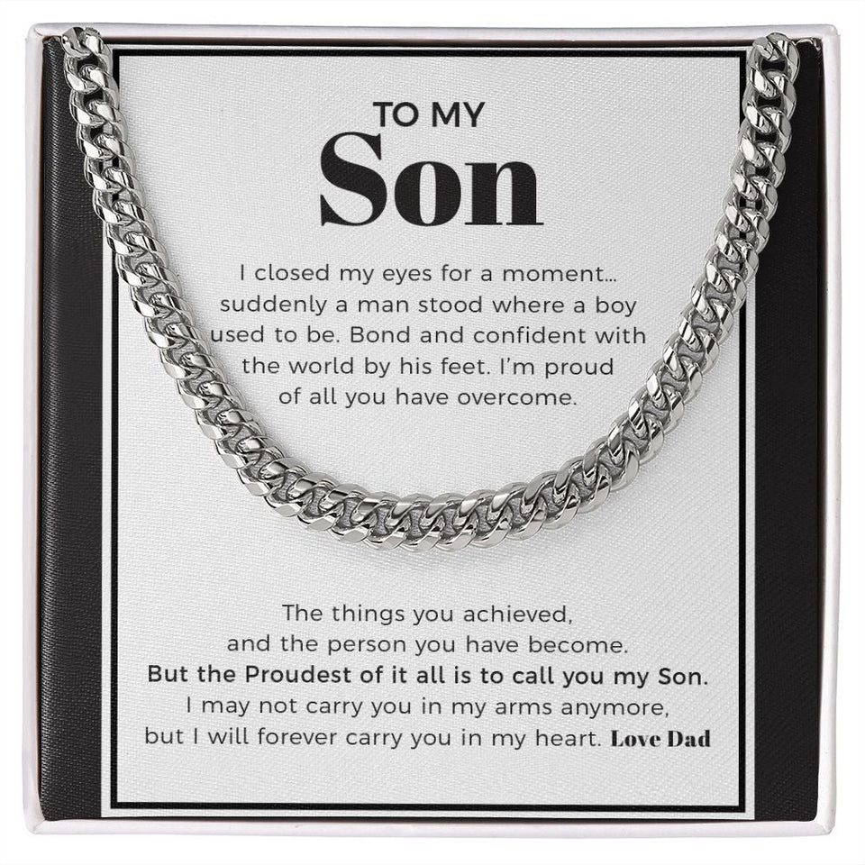 "A Boy Used To Be" Son Graduation Necklace Gift From Mom Dad Parents Cuban Link Chain Jewelry Box