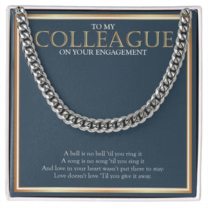 "Love In Your Heart" Colleague Engagement Necklace Gift From Co-worker Friend Cuban Link Chain Jewelry Box