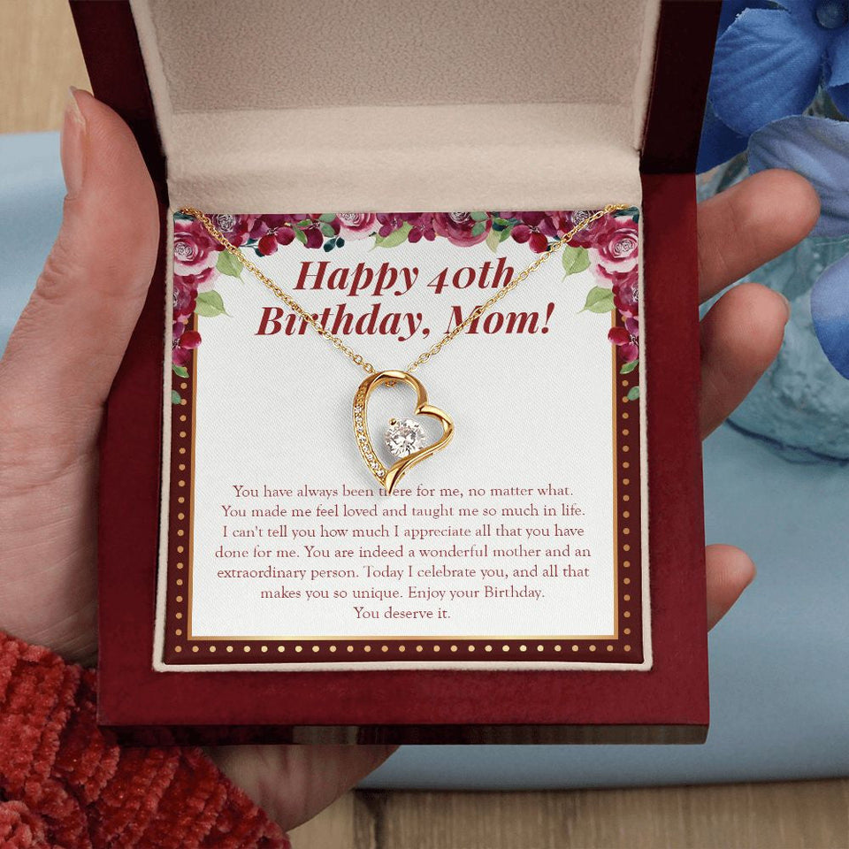 "Feel Loved And Taught" Mom 40th Birthday Necklace Gift From Daughter Son Forever Love Pendant Jewelry Box