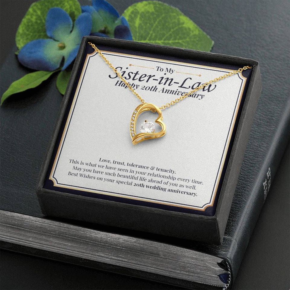 "Love, Trust, Tolerance" Sister In Law 20th Wedding Anniversary Necklace Gift From Sister-In-Law Brother-In-Law Forever Love Pendant Jewelry Box