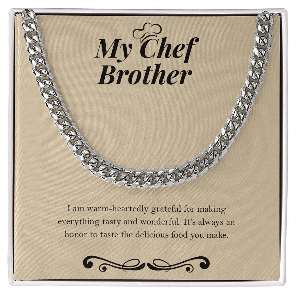 "Delicious Food You Make" Chef Brother Necklace Gift From Sister Sibling Cuban Link Chain Jewelry Box Birthday Christmas Valentines Thanksgiving