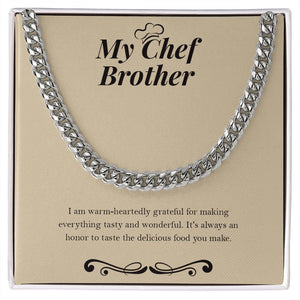 "Delicious Food You Make" Chef Brother Necklace Gift From Sister Sibling Cuban Link Chain Jewelry Box Birthday Christmas Valentines Thanksgiving