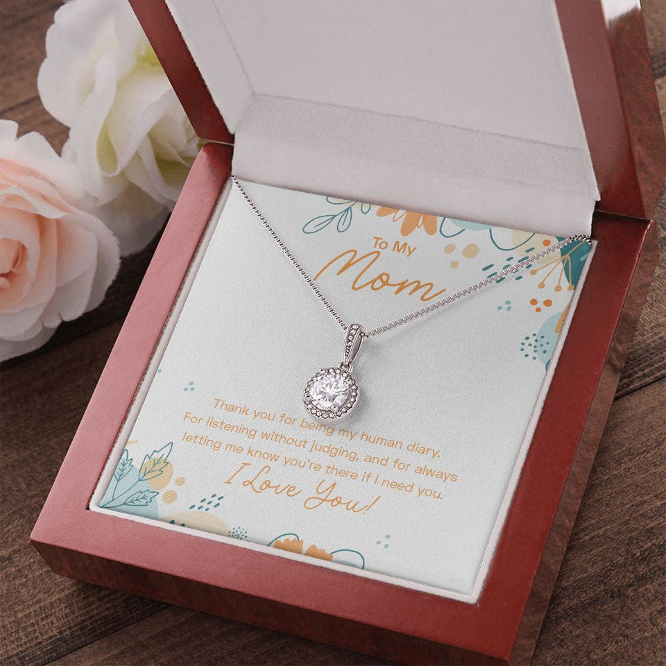 "My Human Diary" Mom Necklace Gift From Daughter Son Eternal Hope Pendant Jewelry Box Thanksgiving Christmas Birthday Valentines