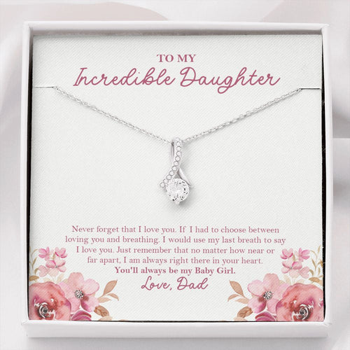 "Near Or Far Apart" Incredible Daughter Necklace Gift From Mom Dad Alluring Beauty Pendant Jewelry Box