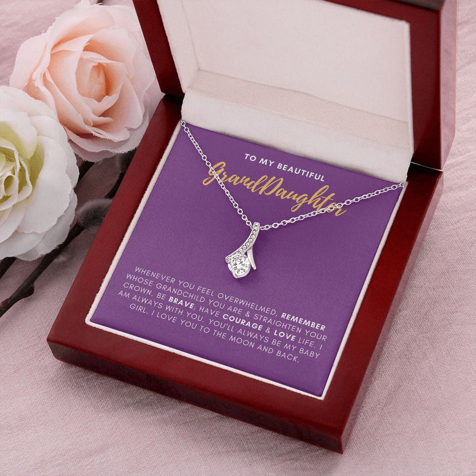 "Straighten Your Crown" Beautiful Granddaughter Necklace Gift From Grandma Grandpa Alluring Beauty Pendant Jewelry Box Birthday Christmas Graduation New Year