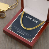 "Adored And Cherished" Son Necklace Gift From Mom Cuban Link Chain Jewelry Box Birthday Graduation Christmas Thanksgiving