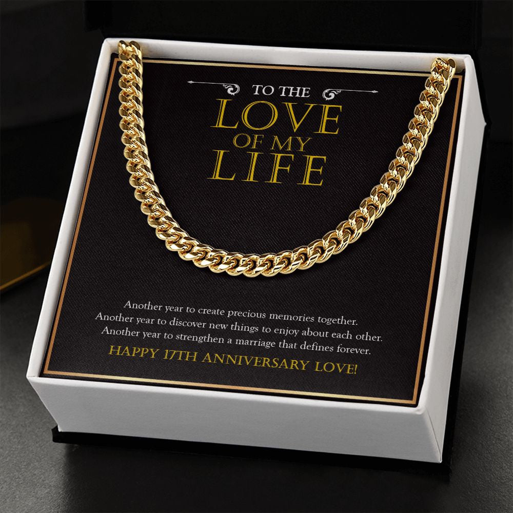 "New Things To Enjoy Each Other" Husband Love Of My Life 17th Wedding Anniversary Necklace Gift From Wife Cuban Link Chain Jewelry Box