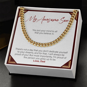 "Dedicating Yourself To Your Dream" Awesome Son Necklace Gift From Dad Cuban Link Chain Jewelry Box Birthday Graduation Christmas New Year