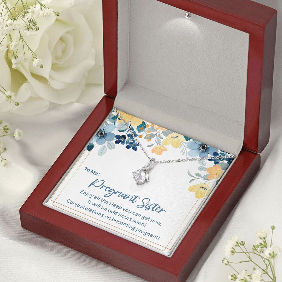 "The Odd Hours" Pregnant Sister Necklace Gift From Brother Sis Sibling Alluring Beauty Pendant Jewelry Box Baby Shower Gender Reveal Birth Announcement
