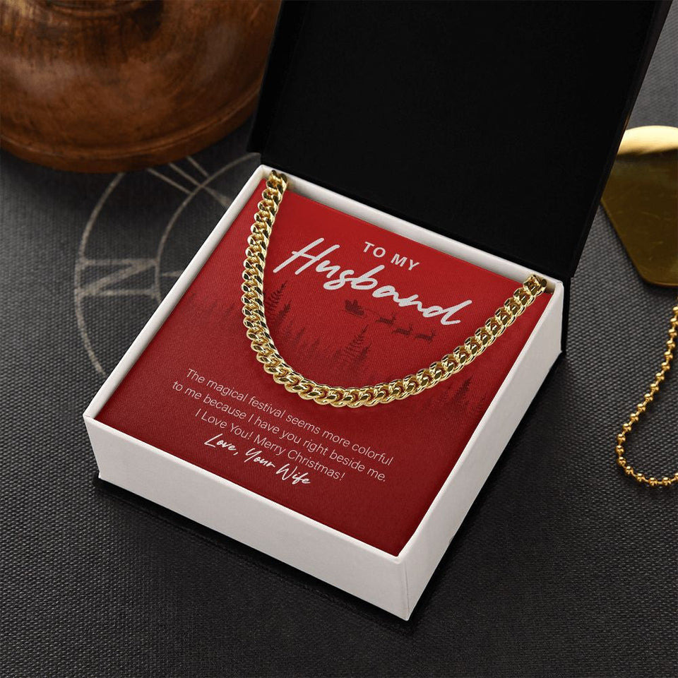 "Colorful Magical Festival" Husband Christmas Necklace Gift From Wife Cuban Link Chain Jewelry Box