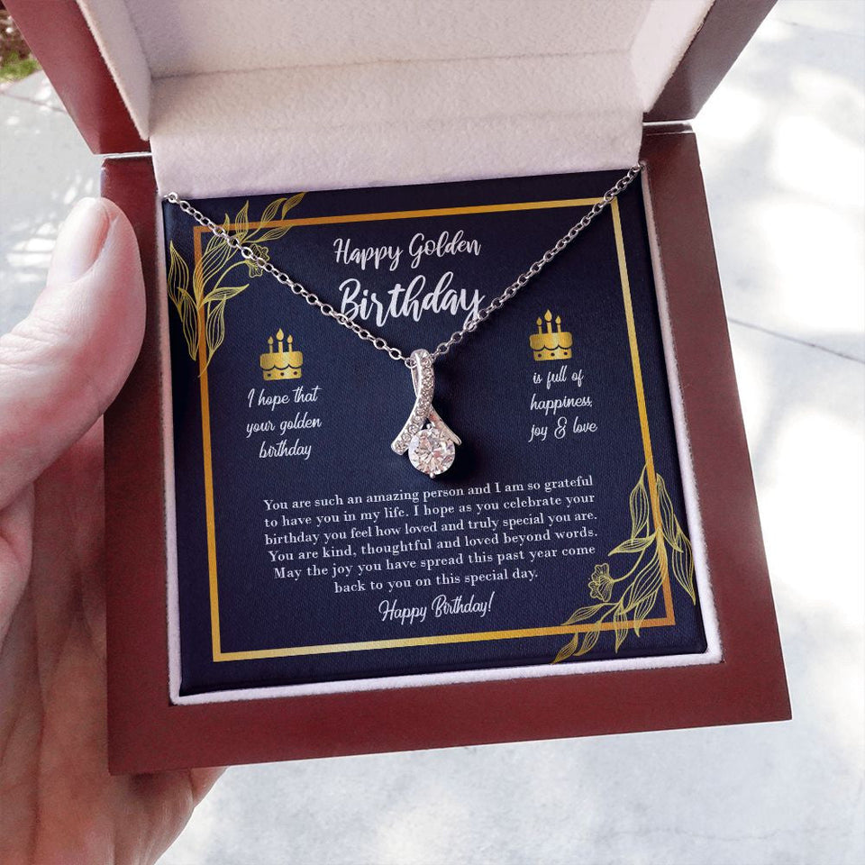"Happiness, Joy, and Love" Golden Birthday Necklace Gift From Daughter Son Friends Co-Worker Alluring Beauty Pendant Jewelry Box