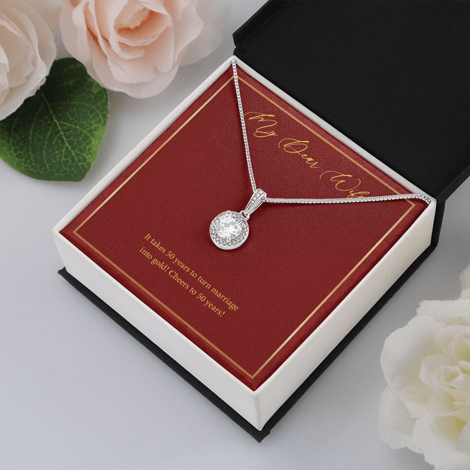 "Marriage Into Gold" Wife Golden Wedding Anniversary Necklace Gift From Husband Eternal Hope Pendant Jewelry Box