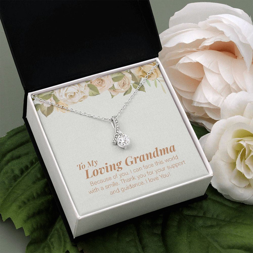 "Face The World With A Smile" Loving Grandma Necklace Gift From Granddaughter Grandson Alluring Beauty Pendant Jewelry Box Birthday Christmas New Year